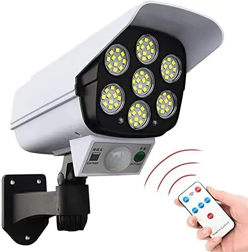 Lampara LED de seguridad solar para exteriores, lámpara de pared con sensor de movimiento y simulación, Tipo Cámaras de Vigilancia, Luces para jardín