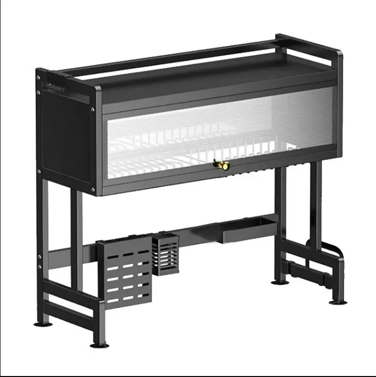 Escurridor de platos multifuncional con puerta, soporte para vajilla de encimera de cocina, escurridor de platos sobre el fregadero, organizador de almacenamiento de cuencos