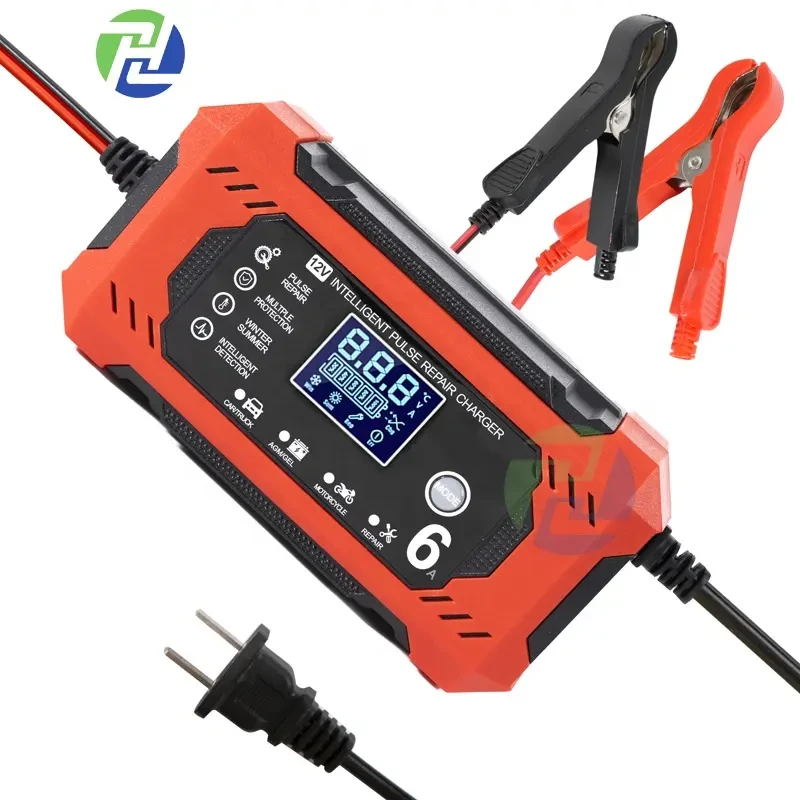 Cargador de batería de Vehiculo y motor de 12 V 6 A, digital, inteligente, totalmente automático