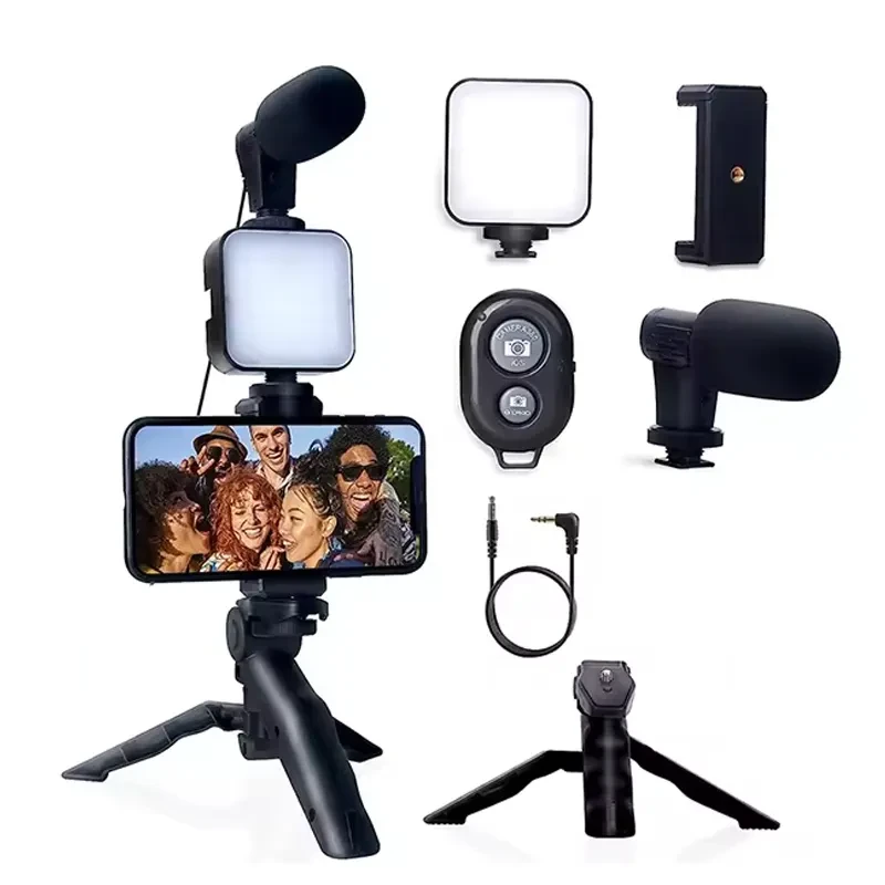 Kit para teléfono móvil, iluminación para fotografía, kit para vlogs y creación de videos con micrófono, trípode, soporte y anillo de luz